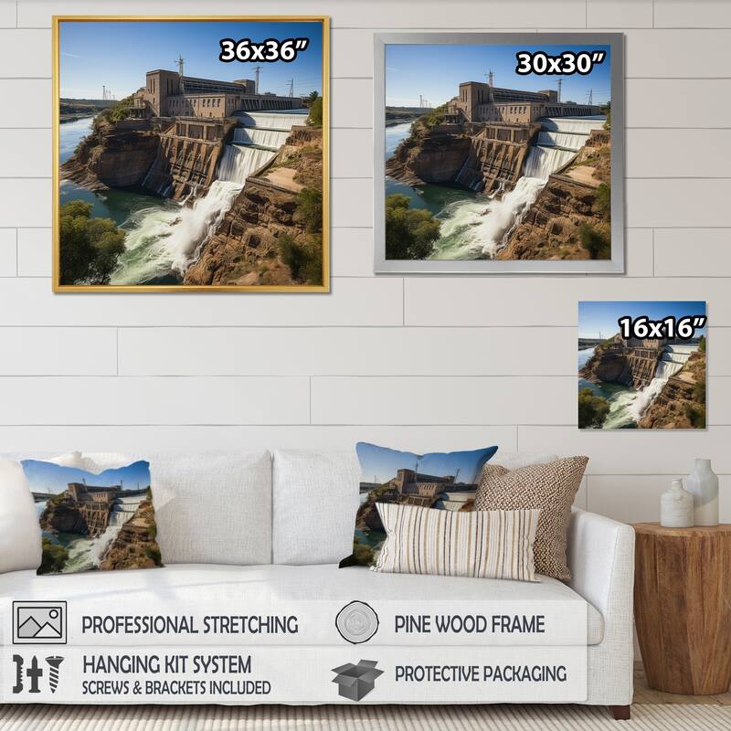 Designart "Garrison Dam North Dakota II" Dams Framed Canvas Wall Art
